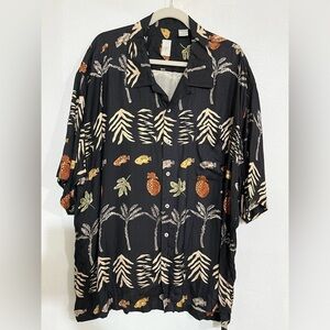 Bumka vives 100% silk Hawaiian shirt printed black XXL